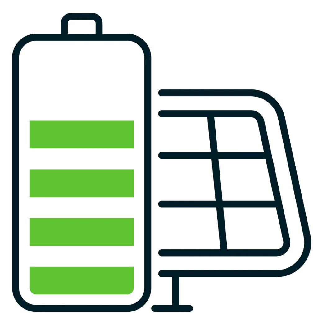 ikona magazynu energii i panelu fotowoltaicznego w systemie instalacji pv