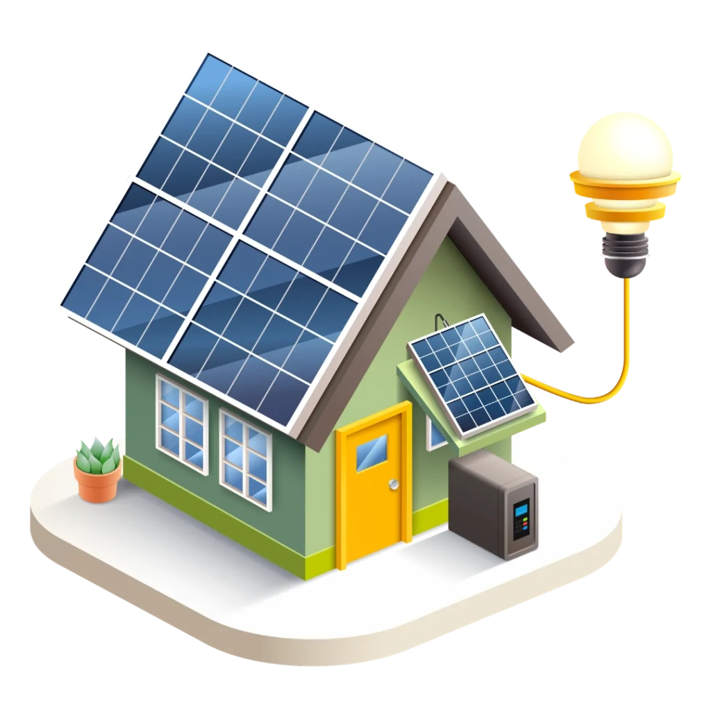 Dom z instalacją fotowoltaiczną i magazynem energii zasilający oświetlenie